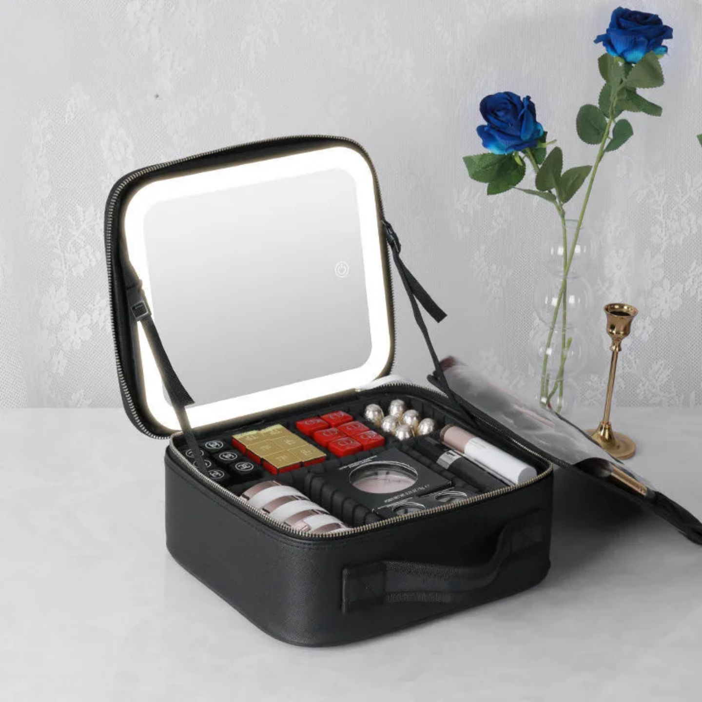 Cosmetic Storage Case with Mirror and LED Lighting